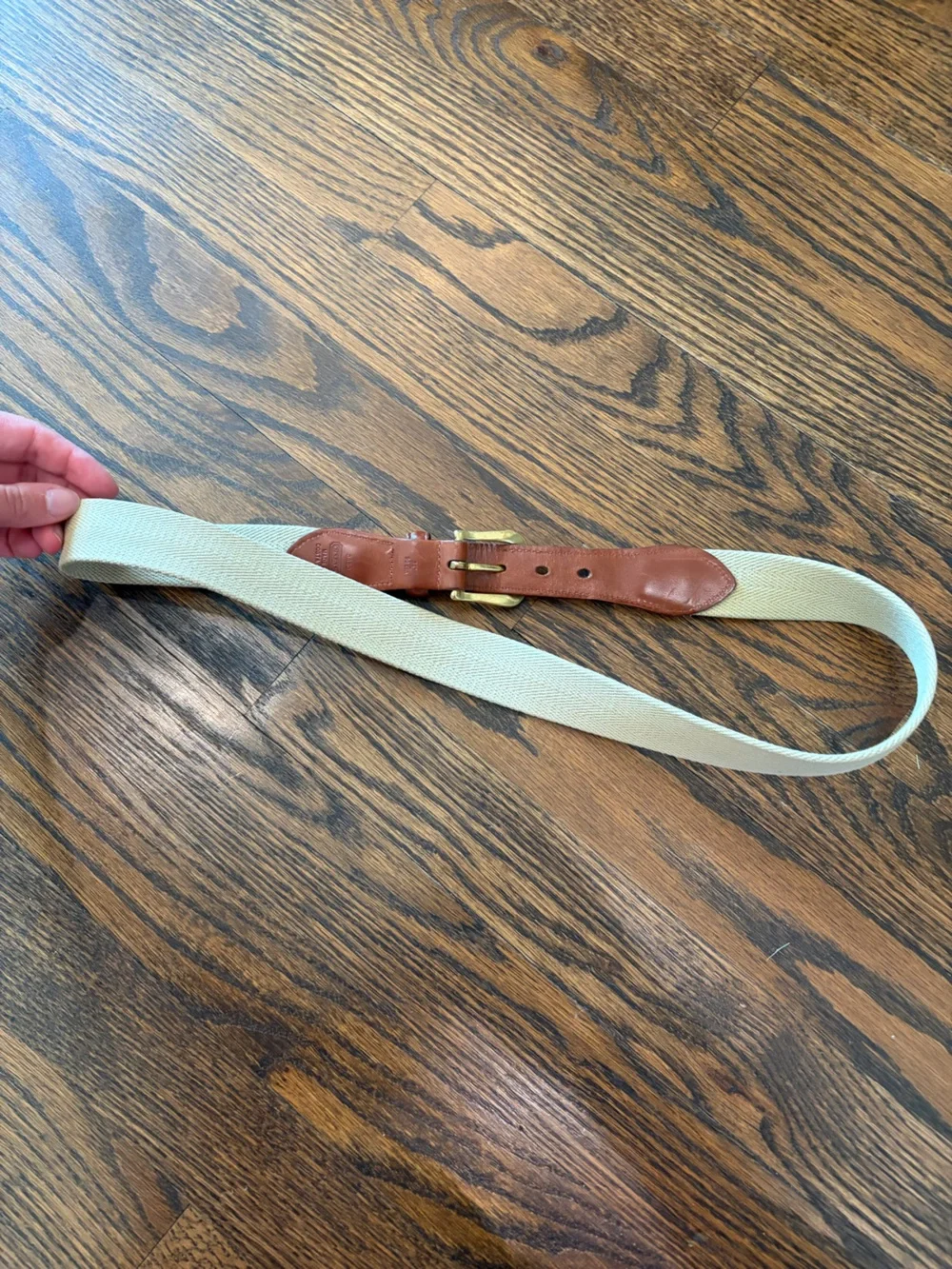 COACH Surcingle Belt Brown Leather Brass Bardware Linen Belt 36”